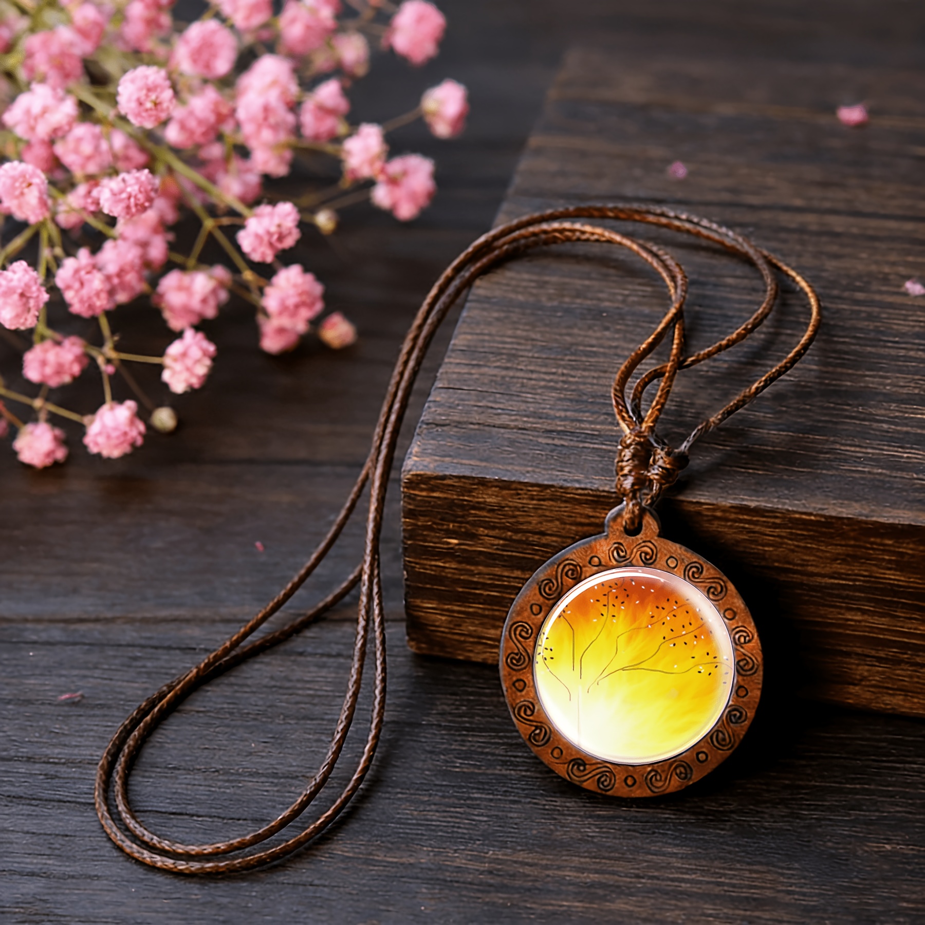 Handcrafted Vintage Necklace with Time Gemstone Inlaid, Circular Design